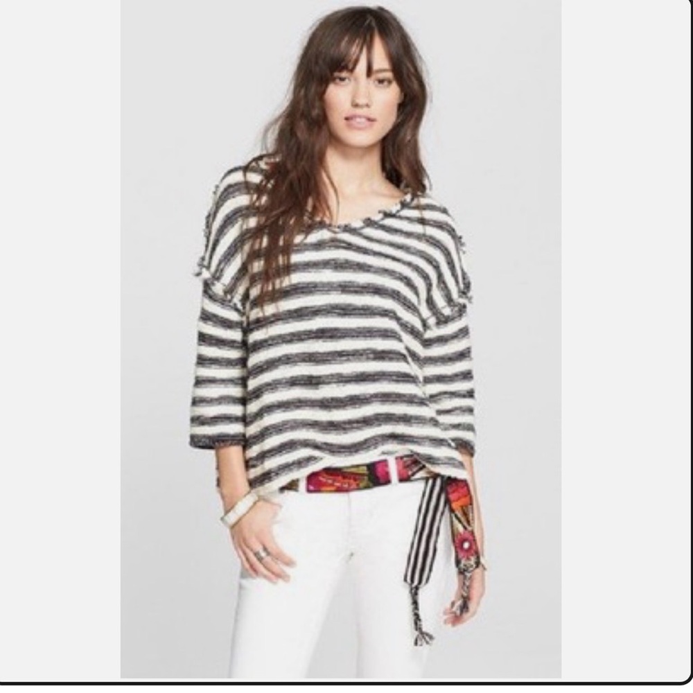 Free People Spells Trouble Black and Cream Striped Knit Top